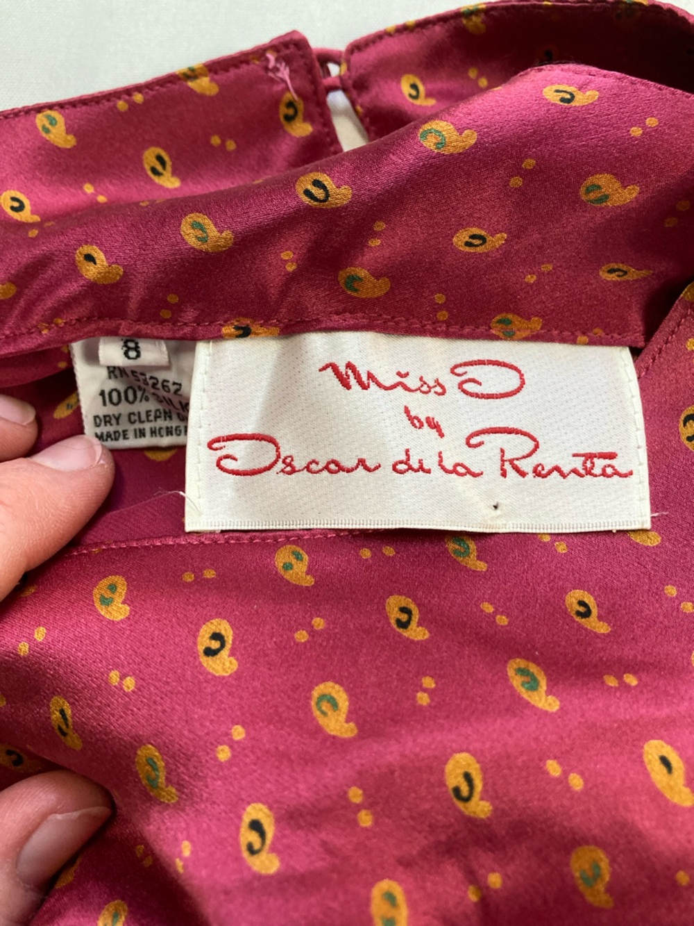 VTG 80s Miss O Oscar de la Renta 100% Silk Paisley Blouse Red Magenta 8 boho
